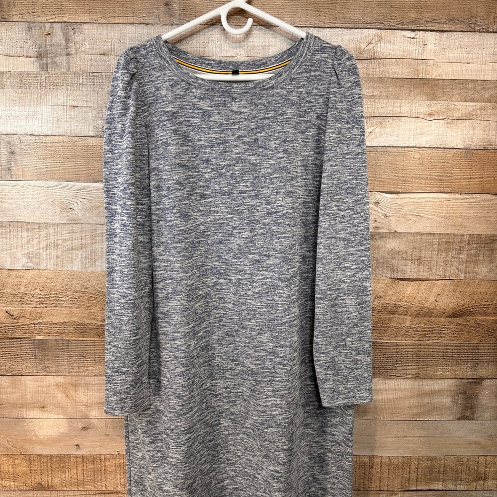 Talbots Womens Blue Marled Space Dye Knit Puff Sleeve Sheath Sweater Dress L